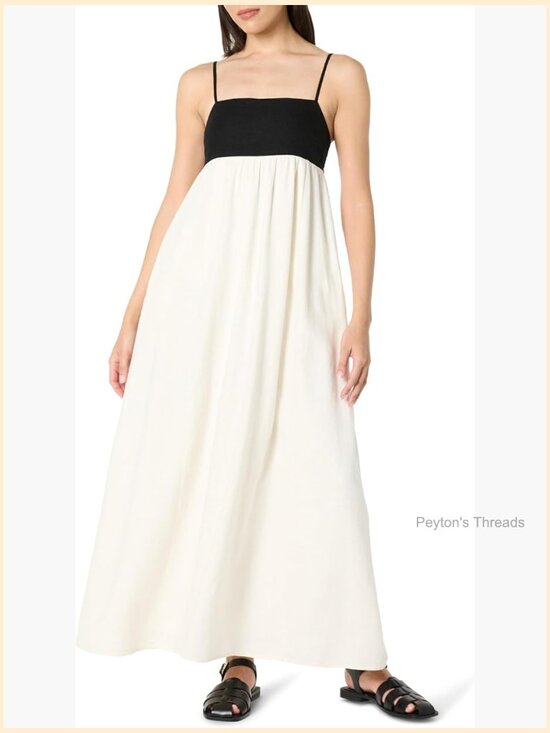 Dresses & Skirts - Colorblock Strappy Maxi Dress with Pockets Linen Viscose